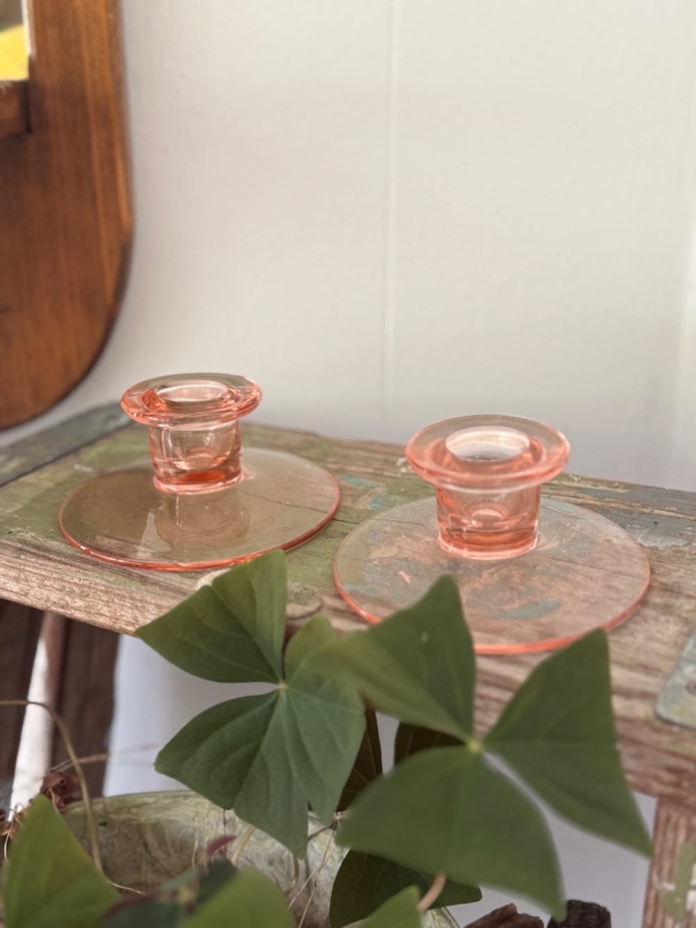 ✨Vintage Pink Depression Glass Candlestick Holders Pair